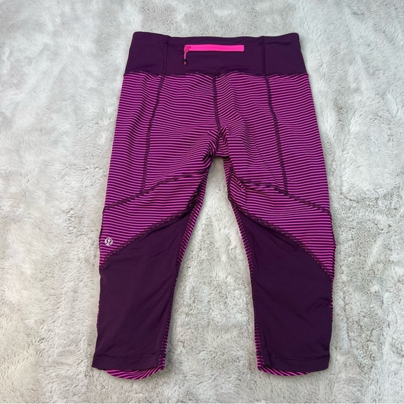 Lululemon Run For Your Life Crop Hyper Stripe Plum Pow Raspberry Glo Light 6 - Picture 4 of 8